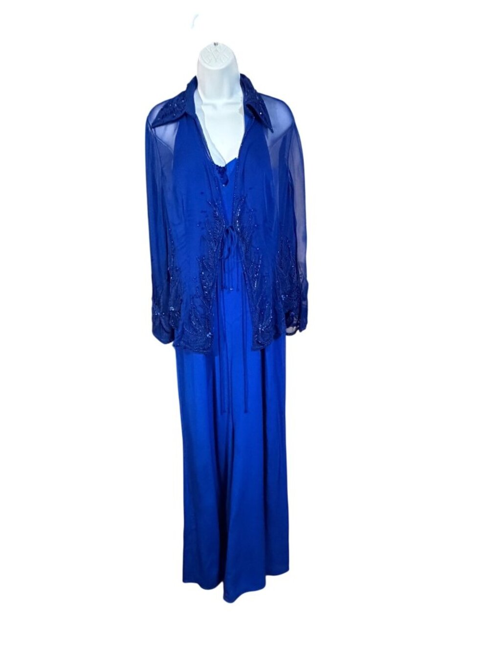 Mark Zunino Elegant Royal Blue 3-Piece Womens Set With Sheer Beaded Overlay Halt